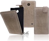 Devills Crazy Lederen Flip Case Nokia X Hoesje Beige