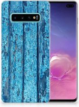 Geschikt voor Samsung Galaxy S10 Plus Uniek TPU Hoesje Wood Blue