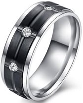Schitterende Titanium Ring met 8 Zirkonia Steentjes | Damesring | Herenring | 19,00 mm. Maat 60