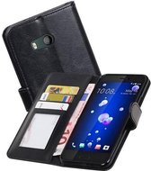 HTC U11 Portemonnee Hoesje Booktype Wallet Case Zwart + Gratis CSC Touwtjes voor Telefoon Hoesjes, Fluitje of Badge Zwart