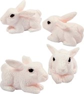 4x Decoratie konijntjes/haasjes 1 cm - Paasdecoratie konijnen