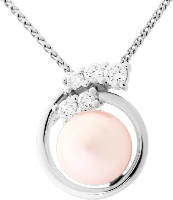 Orphelia ZH-7117 - CHAÎNE AVEC PENDENTIF ROND PERLE ROSE - argent 925 - zircone cubique - 45 cm