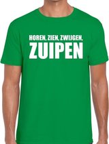 Horen zien zwijgen ZUIPEN tekst t-shirt groen heren S