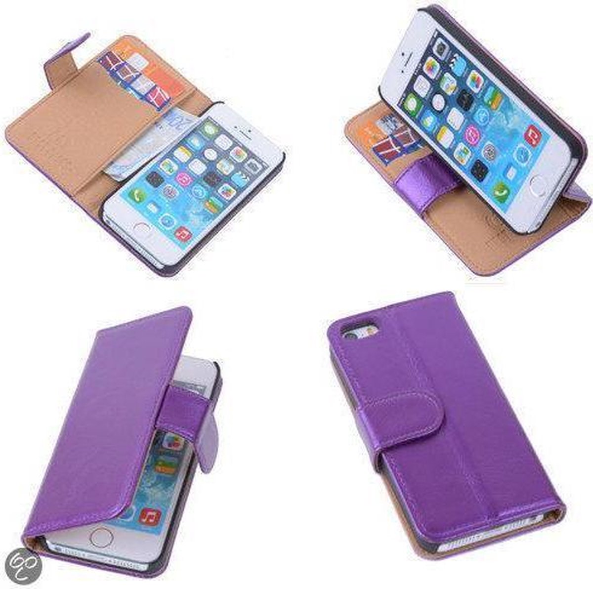 PU Leder Lila Hoesje iPhone 5c Book/Wallet Case/Cover