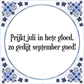 Tegeltje met Spreuk (Tegeltjeswijsheid): Prijkt juli in hete gloed, zo gedijt september goed! + Kado verpakking & Plakhanger