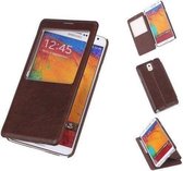 Bookcase Flip Cover VIEW Hoesje Samsung Galaxy Note 3 N9000 Bruin