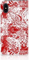 Geschikt voor iPhoneX | Xs Standcase Hoesje Design Angel Skull Red