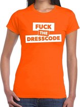 Fuck the dresscode tekst t-shirt oranje dames XL