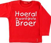 T-shirt lange mouw |  Hoera! ik word grote broer| rood | maat 74/80