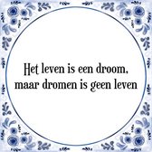 Tegeltje met Spreuk (Tegeltjeswijsheid): Het leven is een droom, maar dromen is geen leven + Kado verpakking & Plakhanger