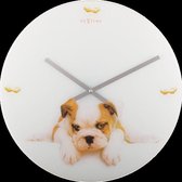 NeXtime Puppy  - Klok - Rond - Glas - Ø43 cm - Wit/Bruin