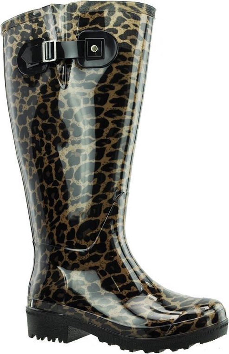 Regenlaars Bruin Beige Leopard WIDE WELLIES Kuitomvang 50 cm cm XXL maat 39