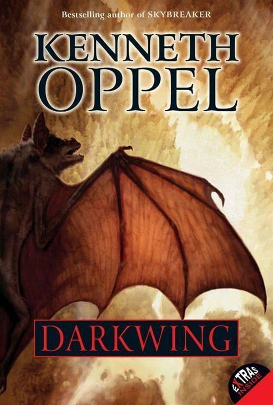 Boekcover van Darkwing van Kenneth Oppel, met een vleermuis met grote vleugels.