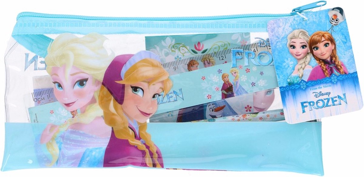 Disney Frozen schoolsetje in etui 7 delig - twee potloden, lineaal, gum, puntenslijper en notitieblokje