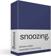 Snoozing - Katoen-Satin - Hoeslaken - Extra élevé - lits jumeaux - 180x220 cm - Marine
