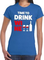Time to Drink Wine tekst t-shirt blauw dames L