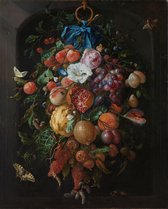 Festoen van vruchten en bloemen | Jan Davidsz. de Heem | 1660 - 1670 | Canvasdoek | Wanddecoratie | 60CM x 90CM | Schilderij