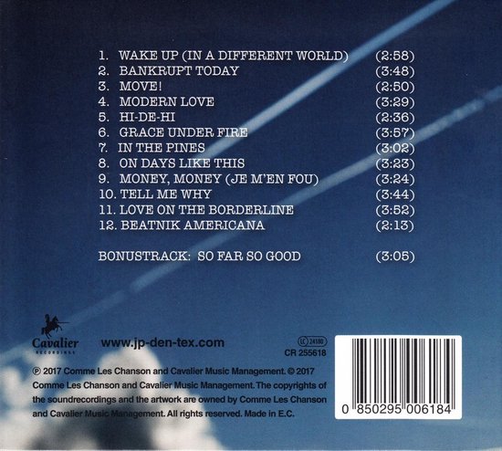Achterkant CD hoes met tracklist, website www.jp-den-tex.com en barcode