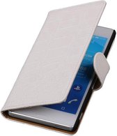 Croco Bookstyle Wallet Case Hoesjes voor Sony Xperia M4 Aqua Wit