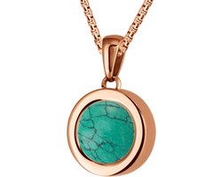 Quiges 12mm Mini Munt Hanger Rosékleurig RVS Glans met Natuursteen Turkoois Munt en Box Ketting Ankerketting 42-46cm