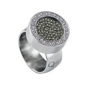 Quiges RVS Schroefsysteem Ring met Zirkonia Zilverkleurig Glans 17mm met Verwisselbare Zirkonia Olijfgroen 12mm Mini Munt
