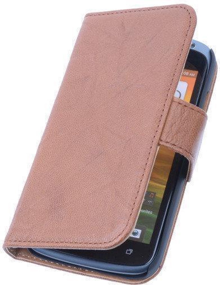 BestCases Bruin Echt Lederen Booktype Hoesje HTC One Mini 2