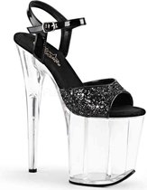 Pleaser Sandaal met enkelband, Paaldans schoenen -35 Shoes- FLAMINGO-810 Paaldans schoenen Zwart/Transparant