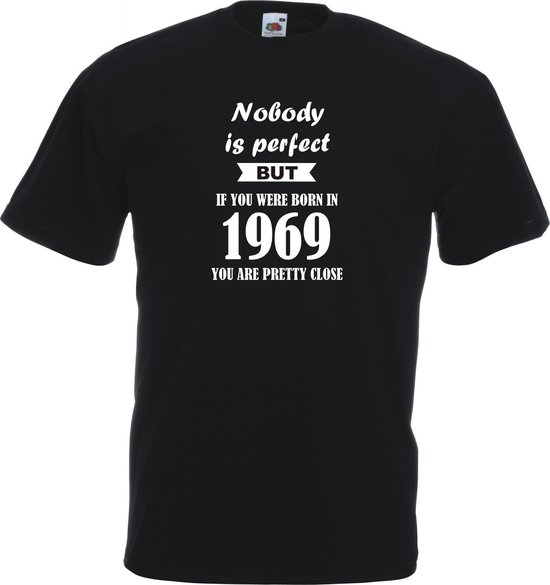 Mijncadeautje - Unisex T-shirt - Nobody is perfect - geboortejaar 1969 - zwart - maat XXL