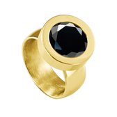 Quiges RVS Schroefsysteem Ring Goudkleurig Glans 16mm met Verwisselbare Geslepen Zirkonia Zwart 12mm Mini Munt