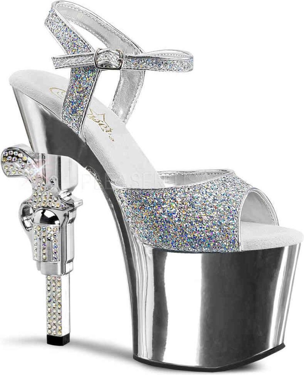 Pleaser - REVOLVER709G Sandaal met enkelband, Paaldans schoenen - Paaldans schoenen - 36 Shoes - Zilverkleurig