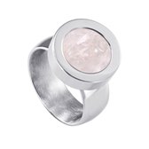 Quiges RVS Schroefsysteem Ring Zilverkleurig Glans 17mm met Verwisselbare Kwarts Roze 12mm Mini Munt