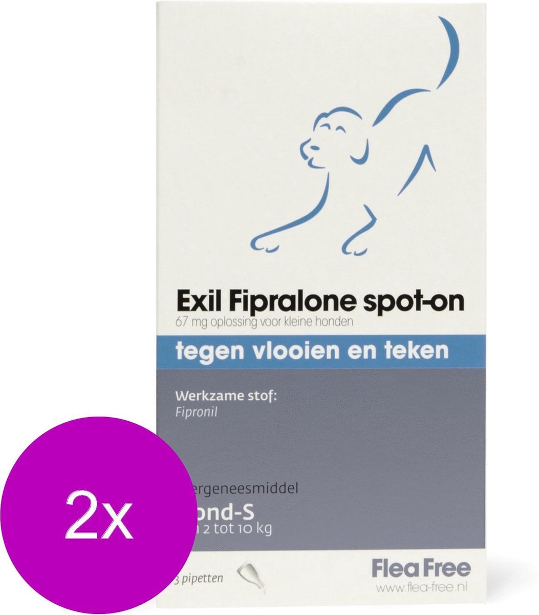 Flea Free Fipralone Spot-On Hond Small - Anti vlooien en tekenmiddel - 2 x 3 pip