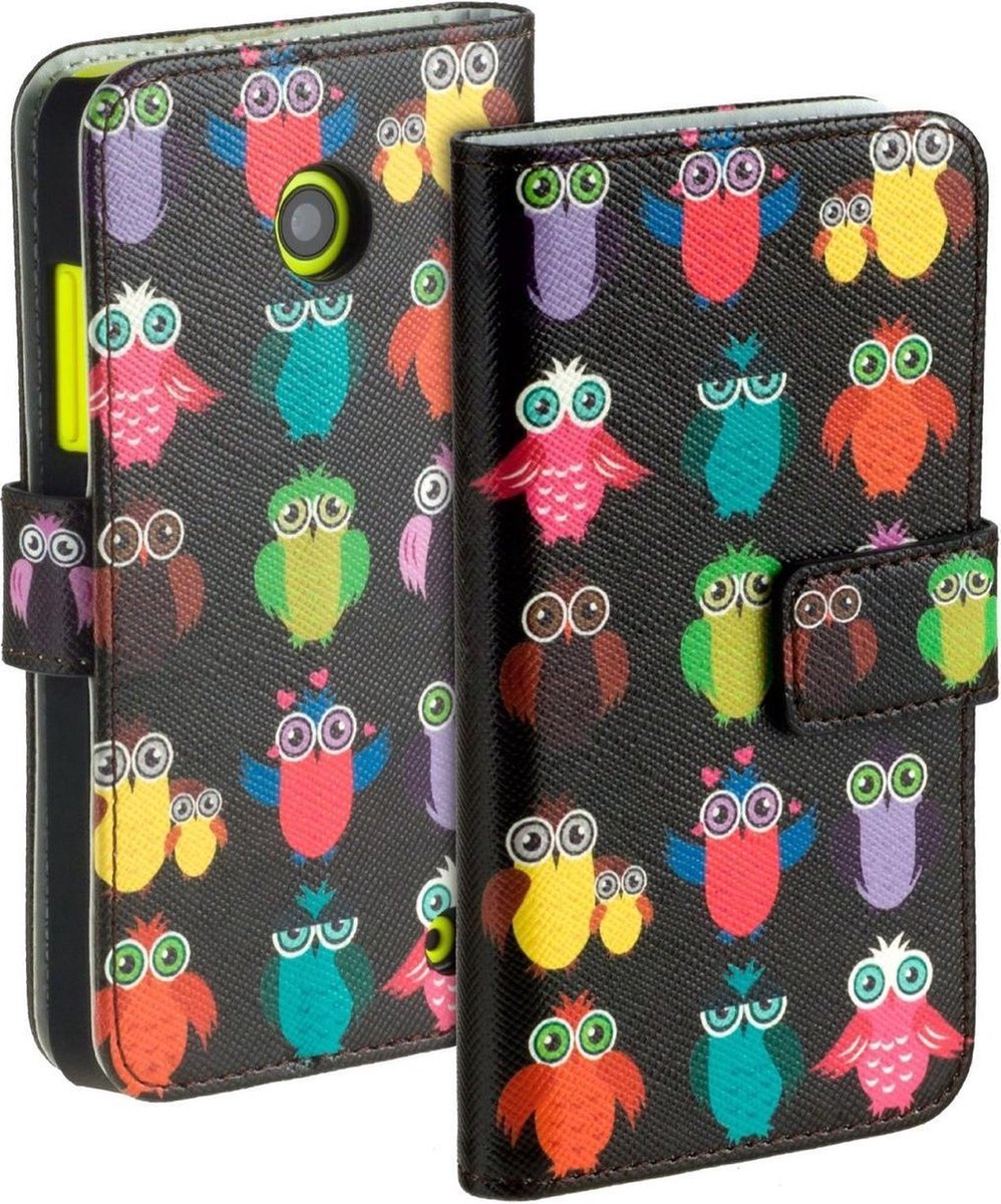 Uil Zwart Nokia Lumia 530 Bookcase Flip Cover Wallet Hoesje