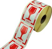 Breekbaar Etiketten - Breekbaar Stickers - 80x100mm - Glans Wit - 4 Talen - Rol van 500 stuks