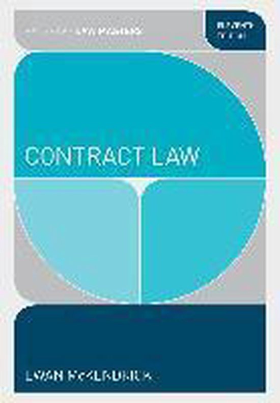 Boek "Contract Law" met een turquoise en grijze cover. Geschreven door LYON & KELSUMICK.