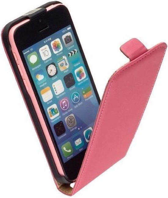 Apple iPhone 5C Lederlook Flip Case hoesje Roze | bol.com