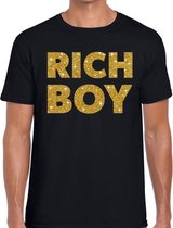 Rich boy goud glitter tekst t-shirt zwart voor heren - heren verkleed shirts M