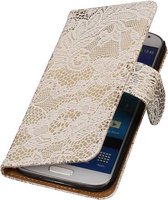 Lace Bookstyle Wallet Case Hoesjes Geschikt voor Samsung Galaxy Core II G355H Wit
