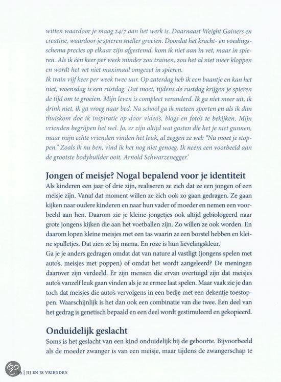 Tekstpagina met de vragen 'Jongen of meisje? Nogal bepalend voor je identiteit' en 'Onduidelijk geslacht'.