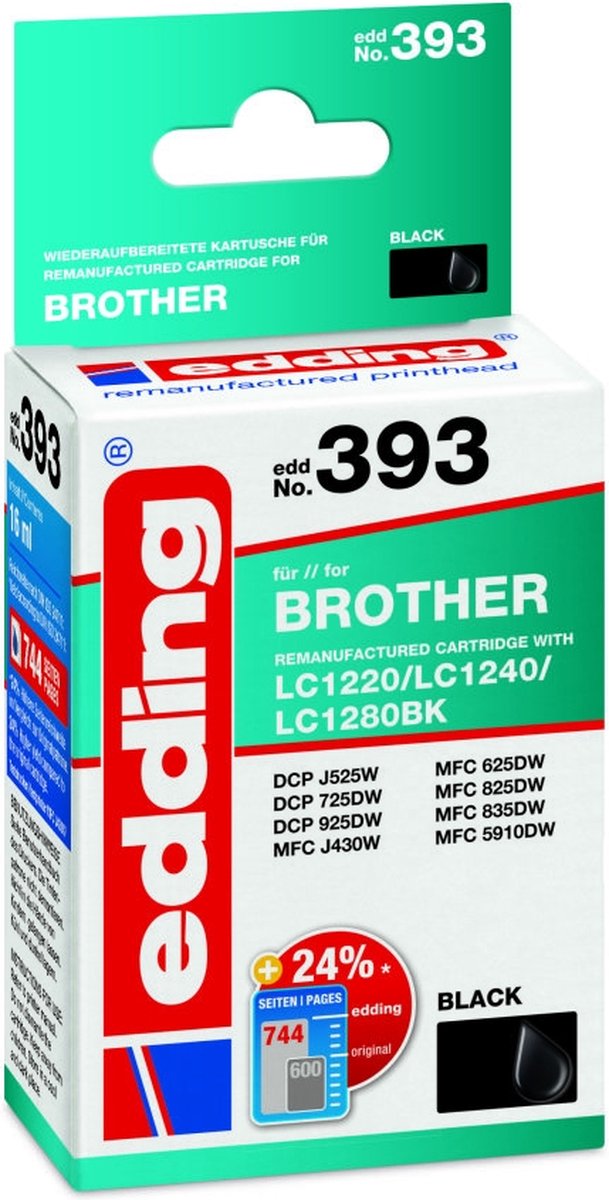 Edding Cartridge vervangt Brother LC1240BK Compatibel Zwart EDD-393 18-393