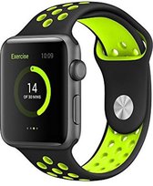 Sportbandje - Siliconen Bandje - Neon Groen/Zwart - Geschikt voor Apple Watch - 42/44 mm - S/M