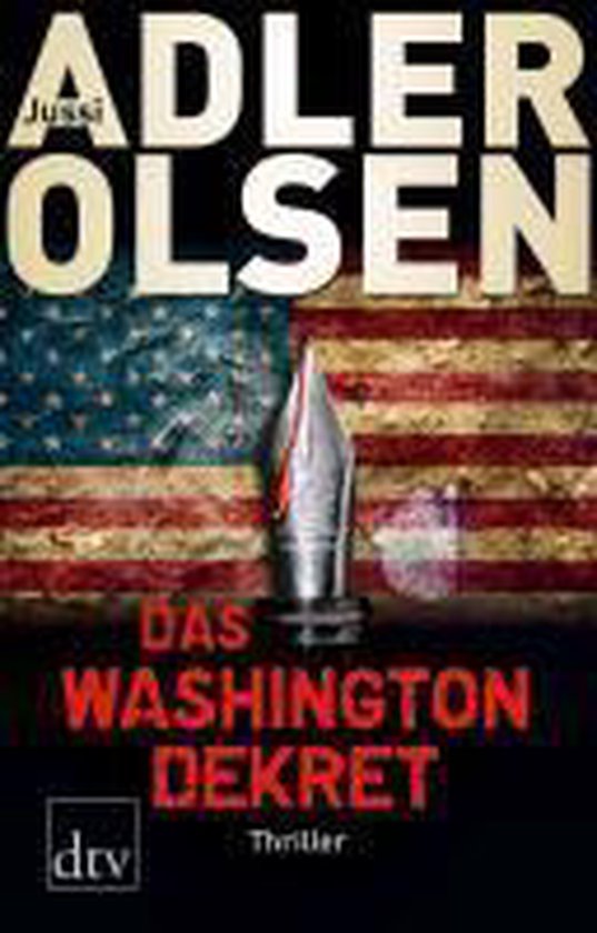 Couverture du livre 'Das Washington Dekret' avec le drapeau américain et une balle.