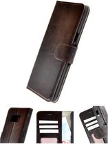 Pearlycase Echt Lederen Wallet Bookcase Samsung Galaxy S8 Plus met de handgemaakte Donkerbruin Leren Telefoonhoesje
