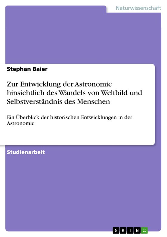 Zur Entwicklung der Astronomie hinsichtlich des Wandels von  ... - cover