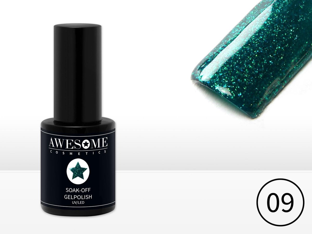 Goedkoopste Awesome 09 Groen met fijne glitter Gelpolish - Gellak - Gel nagellak - UV & LED