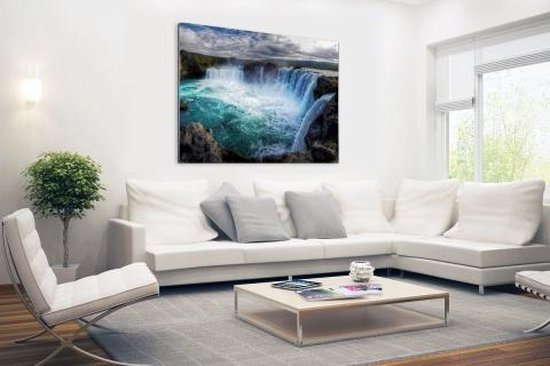 Wanddecoratie Metaal - Aluminium Schilderij Industrieel - IJsland - Watervallen - Blauw - 120x80 cm - Dibond - Foto op aluminium - Industriële muurdecoratie - Voor de woonkamer/slaapkamer