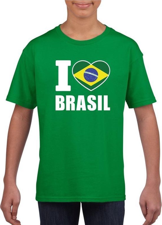 Groen I love Brazilie fan shirt kinderen 110/116