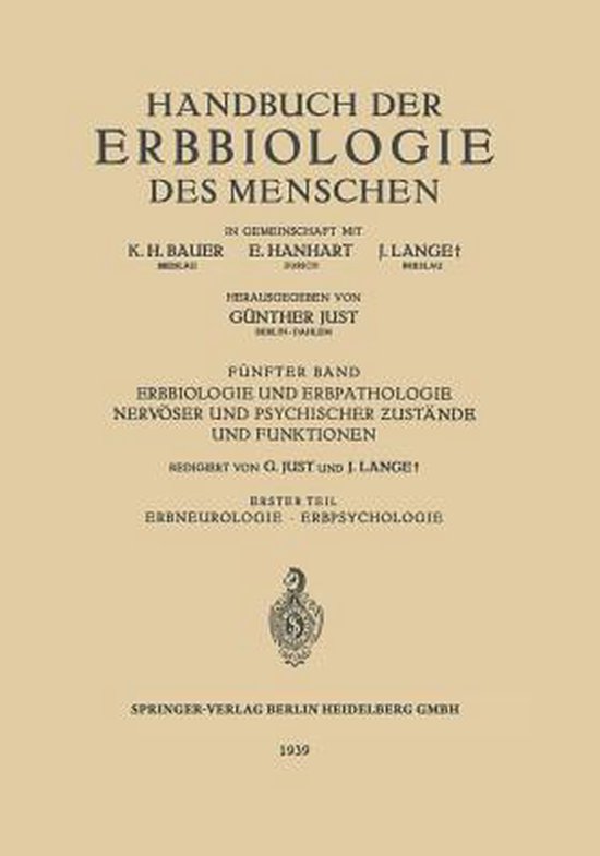 Erbbiologie Und Erbpathologie Nervöser Und Psychischer Zust ... - cover