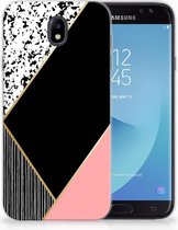 Geschikt voor Samsung Galaxy J7 2017 TPU siliconen Hoesje Black Pink Shapes