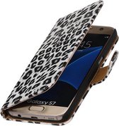 Wit Luipaard booktype wallet cover hoesje voor Huawei Ascend G700